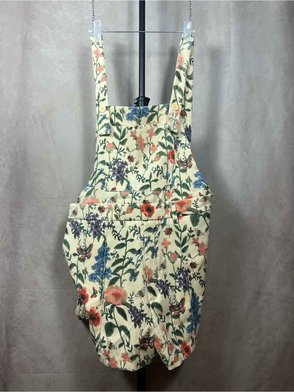 CIDER Floral Garden Print Short Overalls Romper Size Small Cottagecore
